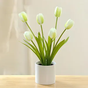 Flores decorativas seis cabeças tulipa bonsai simulado moda ornamentos de mesa plantas de plástico seda falsa para festa de casamento