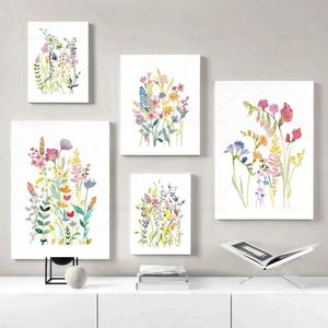 Bakgrundsbilder akvarell vildblomma affischer färgglada blommiga tryck växt väggkonst canvas väggmålningar för vardagsrum dekoration j240505