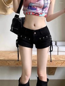 Shorts femminile Zoki Sexy Sweet Denim Donne Retro Streetwear Jeans Summer High Waist Lace Up Harajuku American