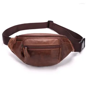 Bolsas de cintura masculino em bolas de couro genuínas viagens masculinas Fanny Pack Belt Boly Pouch