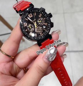 Ny PVD -stål Black Dial Japan Quartz Chronograph Womens Watch Red Leather Strap Lady Ladies Watches Stopwatch Puretime F03C38542430