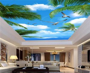 Anpassad 3D PO Wallpaper Blue Sky Sea Coconut Trees Seabirds vardagsrum upphängt tak Nonwoven Wall Mural Wallpaper 3D16638218164711