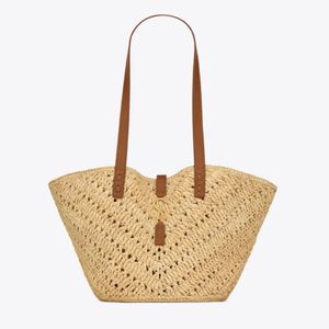 Kvinnors lyxiga raffias kopplingspåsar mode halmväv läder topphandtag väska 10a designer stor tote shopping strand handväska man helg axel crossbody väskor