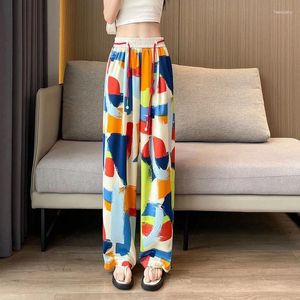 Calça feminina 2024 Summer Slim Fashion Trend Logo Casual Casual Coloque Taquela de corda Tingida Slimming Straight Overasiz