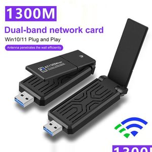 Network Adapters 1300Mbps Usb Wifi Adapter 2.4G 5Ghz Dual Band Card Rtl8812Bu Wireless Receiver For Pc Desktop Laptop 802.11A/B/G/N/Ac Otifo