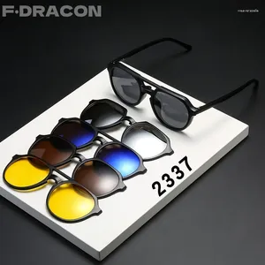 Sunglasses Frames 5-in-1 Set Of Polarized Men's Ultra-light Double Bridge Pilot Magnetic Frame Optical Prescription Glasses 2337