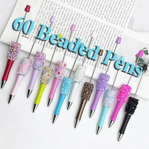 60Pcs Resin Diamond Sequins Bead Pen Wholesale Creative DIY Handmade Sticker Set Beaded Ballpoint Pens