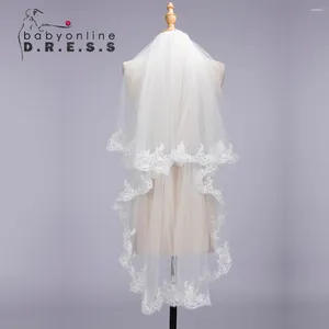 Bridal Veils BABYONLINE 1.5M Ivory Lace Short Wedding Veil With Comb Two Layers Tulle White Accessories Voile Mariage