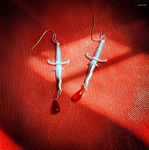 Dangle Earrings Gothic Vampire Sword Charm For Woman Girl Pagan Witch Jewelry Accessories Gift Blood Red Crystal Pendant Ear Hook