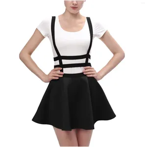 Skirts Women's Suspender Skirt Braces Casual Dress Basic High Waist Versatile Flare Skater Shoulder Straps Short