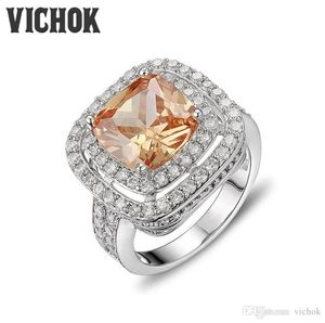 925 Sterling Silver Ring Square Stone Cut Ring Platinum Color for Women Fine Fashion Jewelry Wedding Engagement Vichok1998403