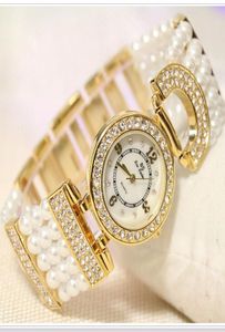 豪華なエレガントなラインストーンの女性は、女性のパールドレスを時計時計女性ビッグダイヤル腕時計クリスタルブレスレットウォッチドロップシップLY191227162692