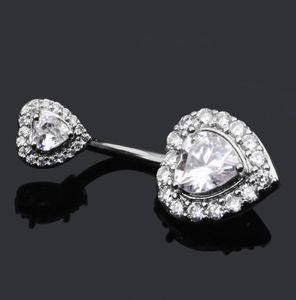 2020 Navel Belly Button Ring Zircon Glitter Double Love Heart Piercing Jewelry Navel Nail SilverRose Gold4165606