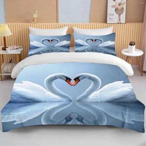 Set di biancheria da letto 10 dimensioni L'amante White Swan Animal Duvet Quilt Cover Set blu Poscia Poscia Lince e federa