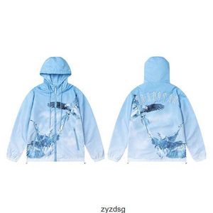 Autumnwinter Trapstar Letter Bordado Eagle Zipper Windbreaker com capuz Windbreaker masculino e casaco feminino