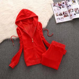 Frauen zwei Stück Hosen JC Liebhaber Marke Freizeitanzüge Frühling Herbst Outdoor Velvet Women Tracksuits Kapuzenkragen Jogging Sportswear Anzug