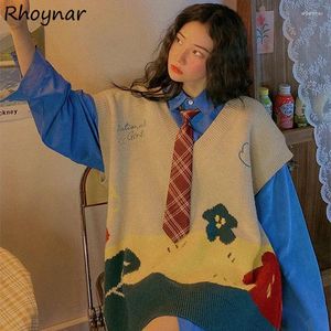 Arbeitskleider Sets Frauen Herbst-Pullover Teile Stricken Sie V-Ausschnitt All-Match Ins Korean Cartoon College CLASSY Casual Fashion Daily Mujer