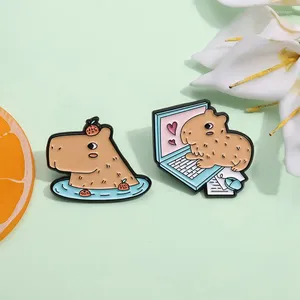 Brooches Funny Capybara Bath With Oranges Enamel Pin Cute Animal Brooch Lapel Backpacks Badge Fashion Jewelry Gifts For Kids Friends