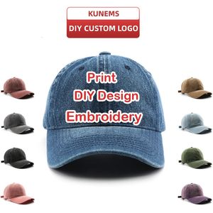 KUNEMS customizes jeans baseball caps DIY printed/embroidered text design hats for men and women summer sun hats unisex wholesale240429