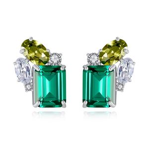 Emerald Gemstone Stud Earrings S925 Silver Shiny Zircon örhängen Europeiska temperament Nischdesignsmycken 303q