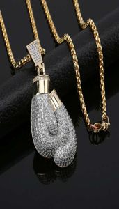 Quality Sports Boxing Gloves Pendant Necklace and Pendant Cordless Chain Golden Gold Cube Zircon Men039s Hip Hop Jewelry Gift6694424