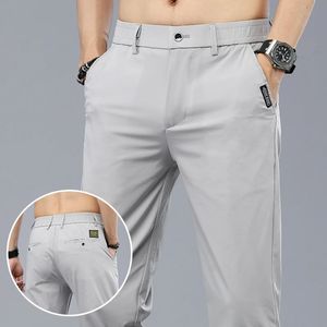 Summer Stretch Casual Pants Men Thin Soft Fashion Business Elastic Korean Slim Male Clothes Trousers Gray Black Green 240429