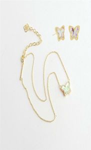 Gold Butterfly Earrings Necklace Set in Dichroic Glass266A09914594