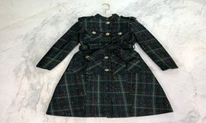 2021 Autumn Green Plaid Long Women039s Coats Designer Lapel Neck Long Sleeses Tweed Coats Womens 925057599568