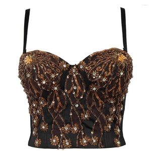 Женские танки с тупиком бусины Beadse Bustier Corset Tops Top Top Bra Step Sexy Doved выходить на сетку свадебную вечеринку