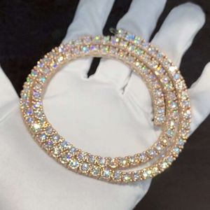 Топ -продажа 5 -миллиметровое теннисное ожерелье для мужчин Женщины Бланг Хипхоп VVS Diamond Rose Gold, покрытый S925 Теннисная цепь Moissanite