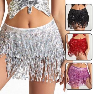 Bälten utsökta Lady Belly Dance Costume Sequin Tassel Hip Scarf Belt Midje Wrap kjol Fashion Mini Women Show Clothing