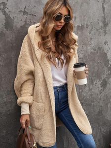 Damenjacken Mode Kurzjacke für Frauen im Herbst Winter Kapuze -Strickjacke mit langen Ärmeln und Plush Plus Size Casual Top