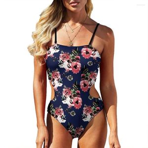 Frauen Badebekleidung Blume Badeanzug Verband Heckholder hoher Hals Rückenfreier 3D -Druck Frauen Badeanzug Bauchkontrolle Schlampe Summer Beach