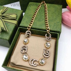 Shiny Diamond Long Pendant Necklaces Double Letter Sweater Chain Necklace Women Rhinestone Pendants with Gift New