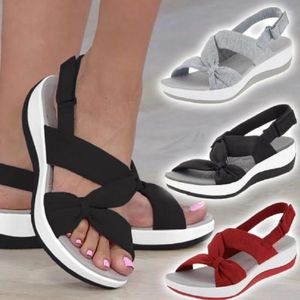 Casual Shoes Women Sandals Slope Heel Open Toe Wedges Summer Brand Bowknot Simple Sandalias Ladies Anti-Wear Zapatillas Outwear