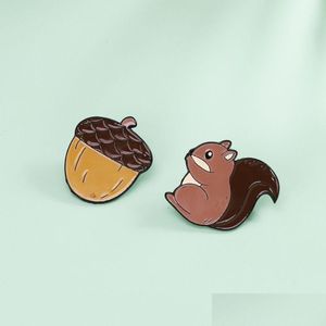 Pins Brooches Cartoon Squirrel Pine Cone Series Green Leaf Branch Brooch Female Simple Couple Of Creative Decoration Badges Wild Pe Dhmc6