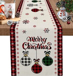 Feliz Natal Tree Ball Linen Table Runners Destas Party Decor reutilizável mesa de jantar Runenrs Wedding Navidad Decorações 240430