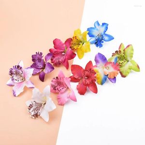 Decorative Flowers 10 Pieces Artificial Silk Butterfly Orchid Home Decoration Accessories Brooch Diy Christmas Wreath Fake Plants