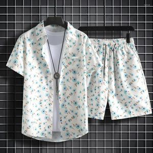 Męskie dresy aksamitne złoża fitness set fitness Summer Hawajan Print Shirt z elastycznymi kieszeniem w talii