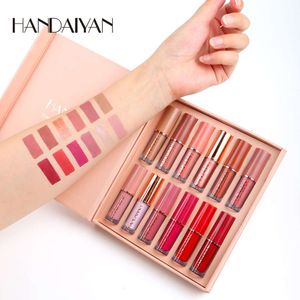 Cross Border Hot Selling Handaiyan12 Livro colorido Conjunto de brilho labial fosco pérola não bastão Lipsks Lipsk Lipstick por atacado