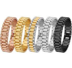 15MM Wide 8886 Inches Long Watch Chain Wristband Bracelet For Men Golden Black Stainless Steel Boys Jewellery Drop3956091