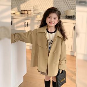 Jackets Girls Cardigan 2024 Spring Clothing Children 외국 스타일 탑 코트 아기 기질 참호