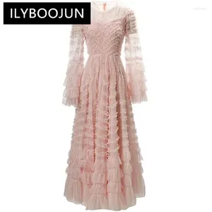 Abiti casual Ilyboojun stilista Spring Women's Dress's Fareeve Stripe Tree commestibile Slim Elegant Party Fruffles