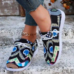 Casual Shoes Print Running Women Baseball Sneakers Crisscross Strappy Canvas Slip On Flat Zapatillas De Mujer