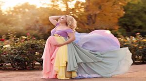 Kolorowe sukienki na studniówkę dla kobiety w ciąży szyfon z ramion Suknie wieczorowe rękawy z krótkim rękawem ręcznie robione kwiaty