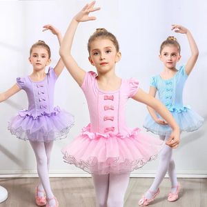 Girls Ballet Dance Dress Dress per bambini bambini bambini corta /maniche lunghe Tulle Bowknot Gymnastics Leotard Ballet Core Birthday Party Wear 240426