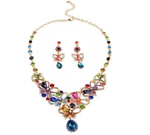 Multicolor Rhinestones Luxury Austrian Crystal Necklace Earrings Jewelry Set Indian Turkish Wedding Party Jewelry Sets332Y9576239