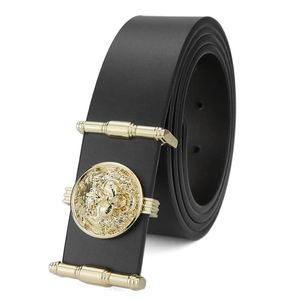 Mode lejon spänne hög kvalitet äkta läderbälte män designers lyxiga blå midje bälte ceinture homme manlig kohud sash bälte c19021601 285d