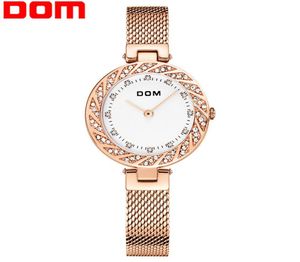 Dom Watch Women Top Brand Luxury Quartz Wrist Watchカジュアルスチールメッシュベルト女性ローズゴールドの防水時計時計G1279G7M399873