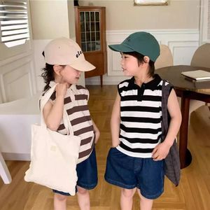 Giyim Setleri Çocuk Çocuk Takım 2024 Yaz Moda Kore tarzı Erkekler ve Kız Çizgili Üst Kot Passus İki Parça Seti